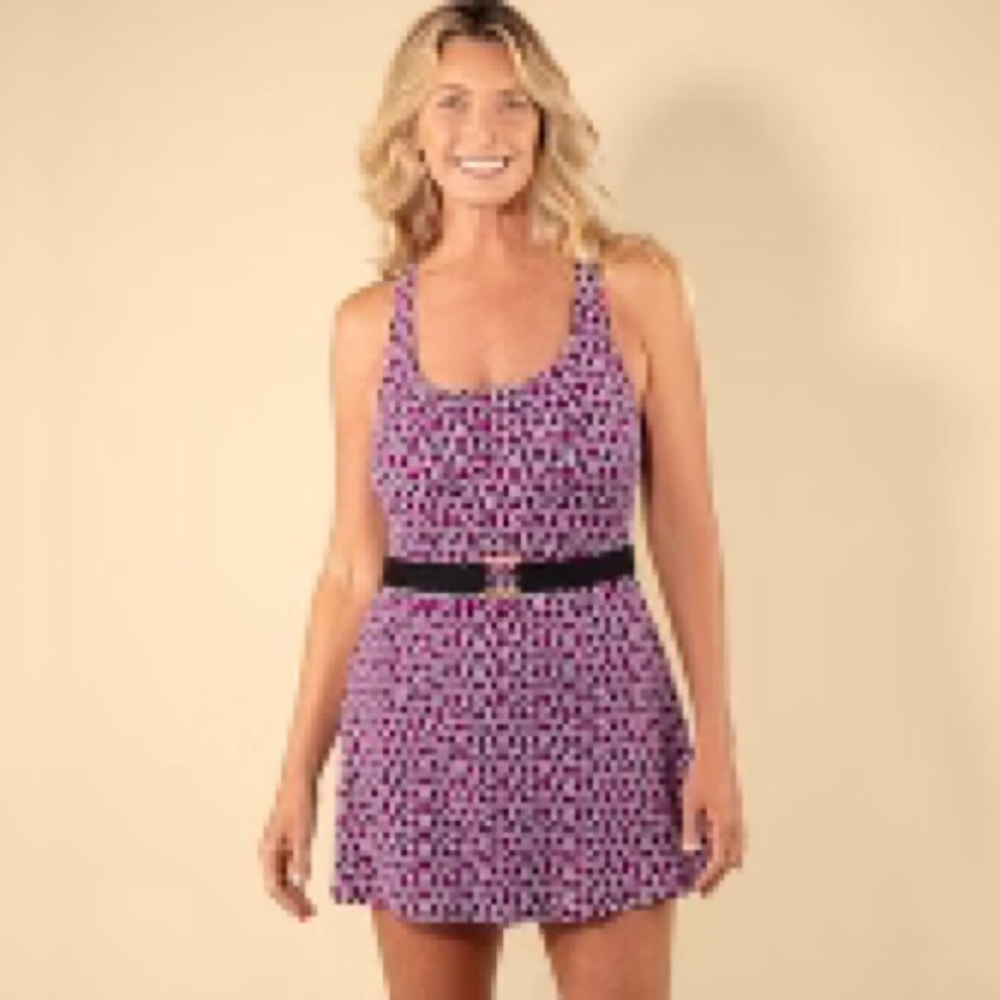 Nwt Lands' End Purple One Piece Swimsuit Swim Dress Size Large